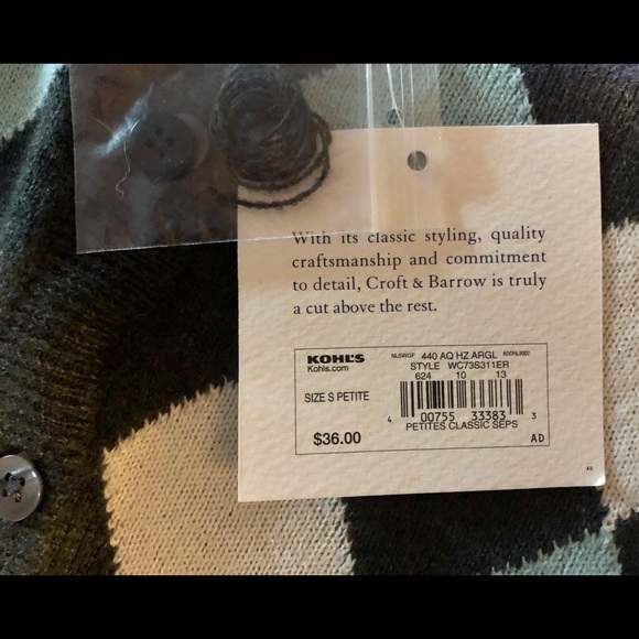 Croft&Barrow Cardigan Sweater Argyle Print - Picture 6 of 8